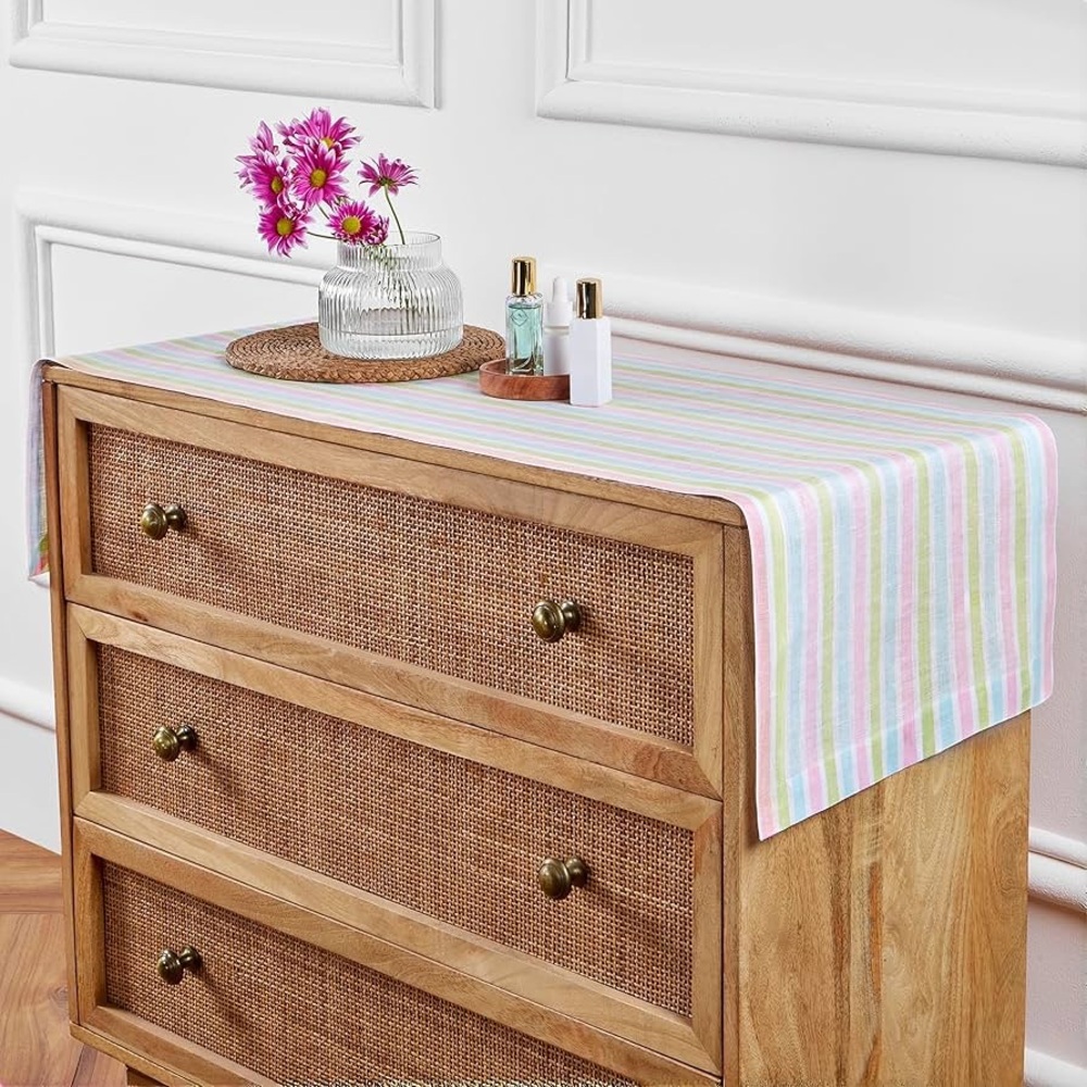 Solino Home Linen Striped Table Runner 60 Inches - 100% Pure Linen Multicolor